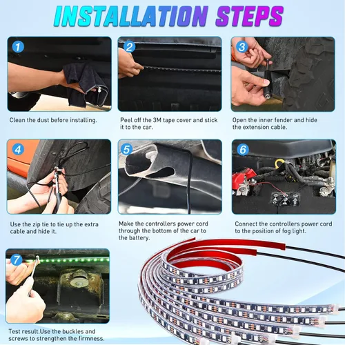 Vista 3 de Nilight 6 piezas de luces de neón para la parte baja del auto, tiras de luces RGB multicolores de 300 LEDs, función activa de sonido DIY, modo