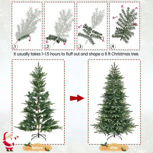 Vista 8 de Yaheetech - Árbol artificial de Navidad de abedul artificial preiluminado de 6 pies con 400 luces LED blancas cálidas, árbol de Navidad