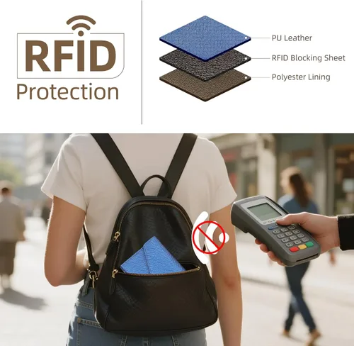 Vista 109 de Zoppen - Billetera de viaje con bloqueo RFID multiusos (Ver.4) Portatarjetas de pasaporte y vacunas, organizador de documentos de tres pliegues