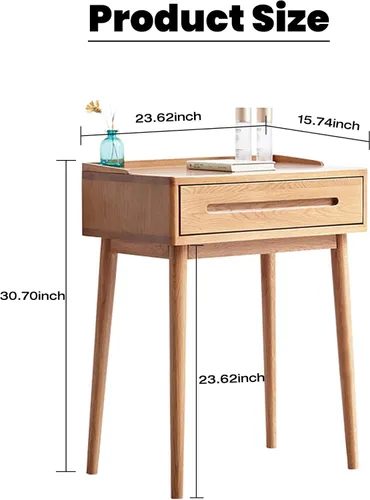 Vista 2 de Escritorio compacto de madera maciza con organizador de cajones, bordes redondeados y fácil montaje para espacios pequeños, mesa de maquillaje