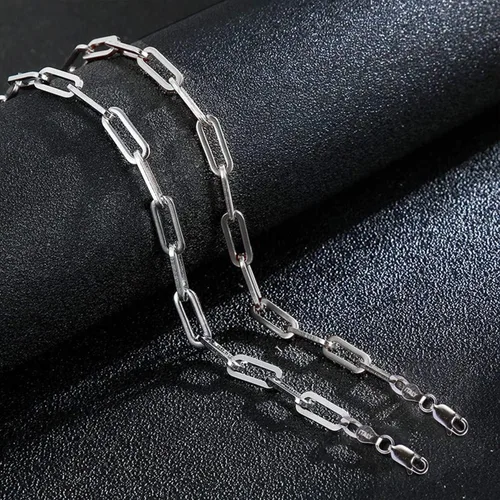 Vista 2 de Collar con clip de papel de plata de ley 925 maciza de 0.197 in, collar de cadena italiana con clip para mujeres y hombres, chapado en oro, regalo