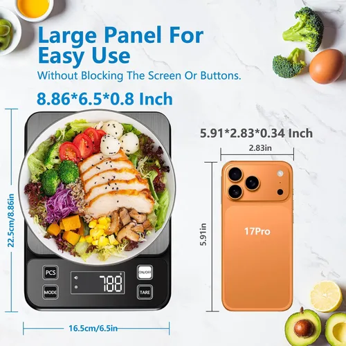 Vista 2 de Báscula de alimentos impermeable IPX7 de 0.00 oz de precisión de cocina, báscula digital de alimentos de 11.0 lbs/11 libras recargable por USB