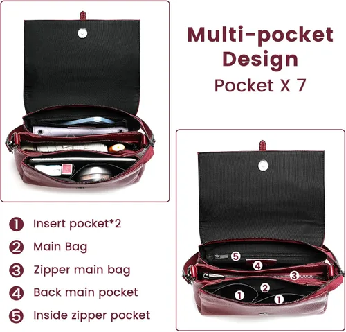 Vista 5 de SHESTORY Bolsos de hombro de cuero genuino para mujer, bolsos cruzados clásicos para mujer