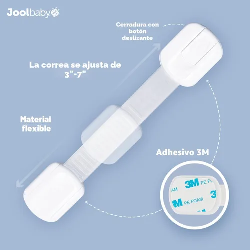 Vista 3 de Jool Baby - Cerraduras de correa de seguridad para niños (paquete de 4) para nevera, armarios, cajones, lavavajillas, inodoro, adhesivo 3M sin