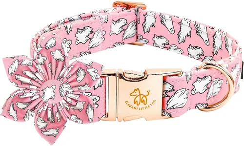 Vista 26 de Collar para perro Elegant little tail de otoño, collares para mascotas de Halloween con flor, lindo estampado de calabaza, collar para cachorro B