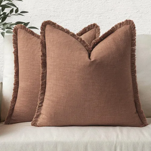 Vista 45 de MIULEE Juego de 2 fundas de almohada decorativas de lino neutro con flecos, fundas de cojín de estilo bohemio con borlas para sofá, cama, sala
