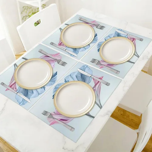 Vista 5 de Abstract Blue Tulip Floral Placemats Set of 6 Resistant Table Mats Washable Place Mats for Dinner Party Table Decoration