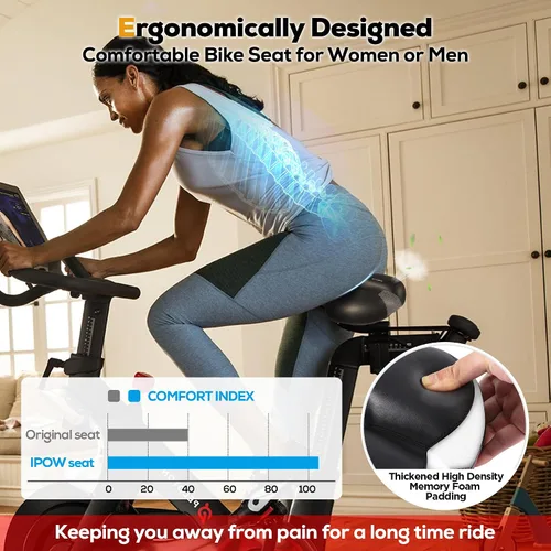 Vista 5 de IPOW Asiento de bicicleta cómodo para mujeres u hombres, repuesto de silla de bicicleta acolchado suave de espuma viscoelástica de alta densidad
