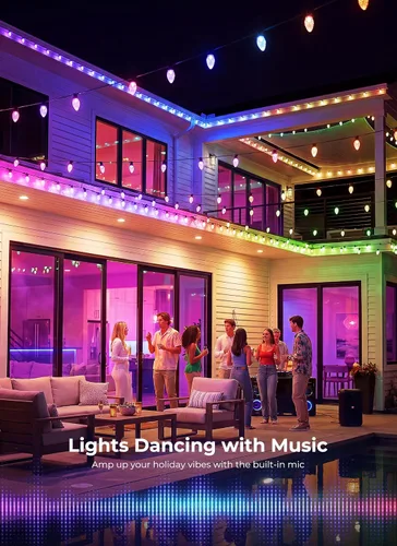 Vista 5 de Brightown Luces LED de Navidad C9 para exteriores, 50 LED RGB inteligentes para árbol de Navidad, sincronización de música, control por aplicación