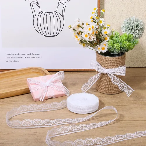 Vista 3 de Rollo de cinta de encaje blanco de 30 yardas, ribete de encaje para coser regalos, manualidades, proyectos de manualidades, decoración de bodas
