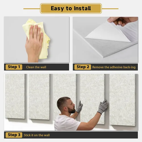 Vista 6 de 6 piezas de paneles acústicos, 47.2" x 23.6" Paneles autoadhesivos a prueba de sonido para pared, paneles de absorción de ruido de alta densidad