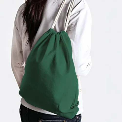 Vista 3 de Mochila de lona de algodón con cordón, bolsa de gimnasio, bolsa de regalo de almacenamiento, paquete de 2, Verde, Casual