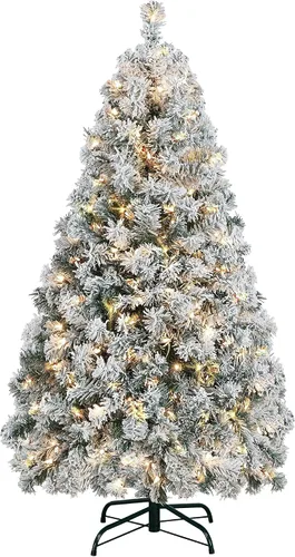 Vista 21 de Yaheetech - Árbol artificial de Navidad preiluminado de 9 pies con luces incandescentes de color blanco cálido, árbol de Navidad con flecos de Verde
