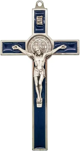 Vista 5 de Crucifijo de Medalla de San Benito Listo para colgar en la pared Santo patrón de los estudiantes y Europa Gran regalo católico para bautismo
