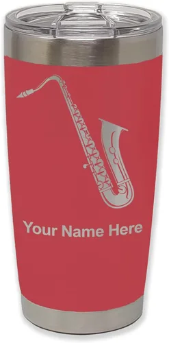 Vista 25 de LaserGram Vaso aislado al vacío de 20 onzas, saxofón, grabado personalizado incluido (negro)