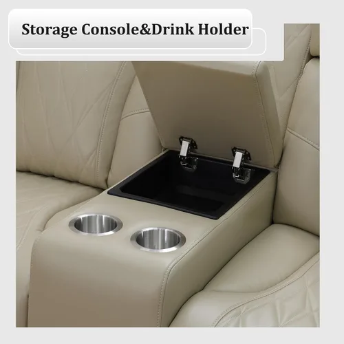 Vista 6 de Sofá seccional de cuero transpirable con sillón reclinable de doble potencia, sofá reclinable en forma de L de 6 plazas para sala de estar, sofá