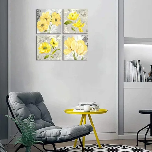 Vista 38 de Wall HDQ Arte de pared de flores para baño, dormitorio, sala de estar, decoración de pared azul y naranja, pintura floral, lienzo impreso, imagen