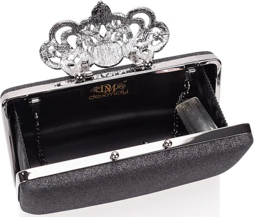 Vista 7 de Dexmay - Bolso de mano con diamantes de imitación con cierre de corona de cristal, bolso de noche formal para mujer