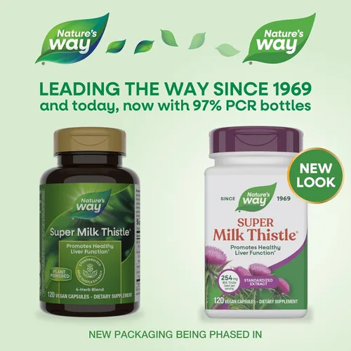 Vista 3 de Nature's Way Super Milk Thistle, promueve la función hepática saludable*, mezcla de 4 hierbas, vegano, 120 cápsulas