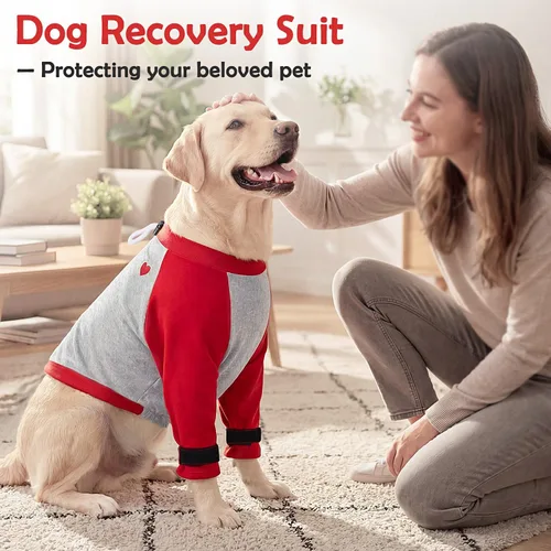 Vista 8 de Lukovee Traje de recuperación para perros, protege las piernas delanteras Rojo
