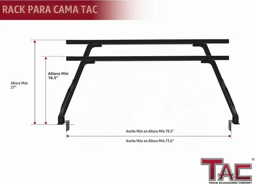 Vista 4 de TAC - Estante ajustable para caja de camioneta de 5 a 6 pies, compatible