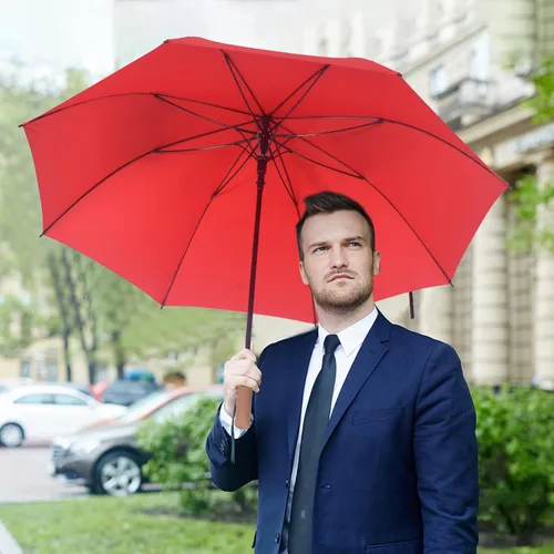 Vista 7 de KoKoBin Paraguas de lluvia de gran tamaño abierto automático para hombres mujeres palillo paraguas, Rojo