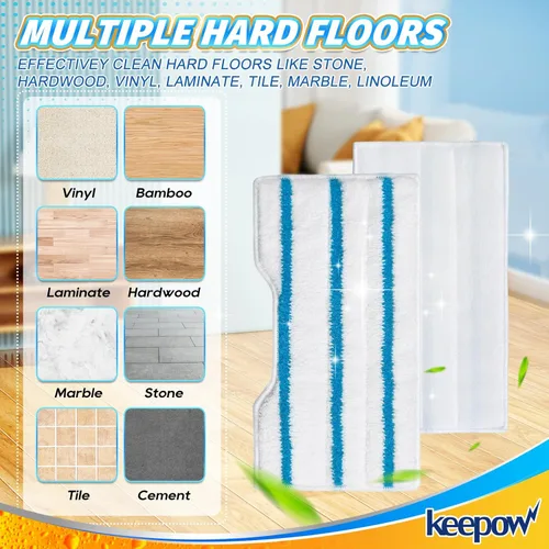 Vista 7 de KEEPOW Recambios de almohadillas reutilizables compatibles con Shark VACMOP Paquete de 4+2+1 (azul/blanco)