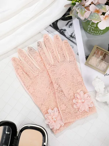 Vista 7 de SATINIOR Guantes florales de encaje para mujer, elegantes guantes de encaje cortos, guantes de verano para boda, Halloween, fiesta de cosplay