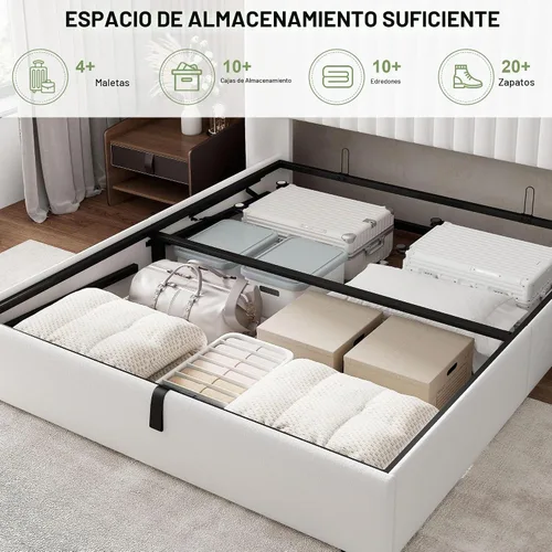 Vista 3 de Feonase Marco de Cama de Almacenamiento Elevable de Tamaño Completo, Marco de Cama Plataforma Tapizado en Terciopelo con Cabecera Wingback