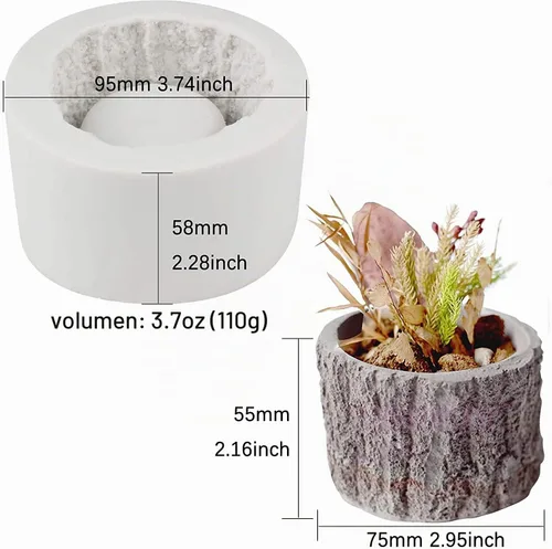 Vista 2 de Molde de silicona para maceta de tocón de árbol, para resina epoxi, hormigón, suculenta, maceta, arcilla, cemento, portavelas Gris