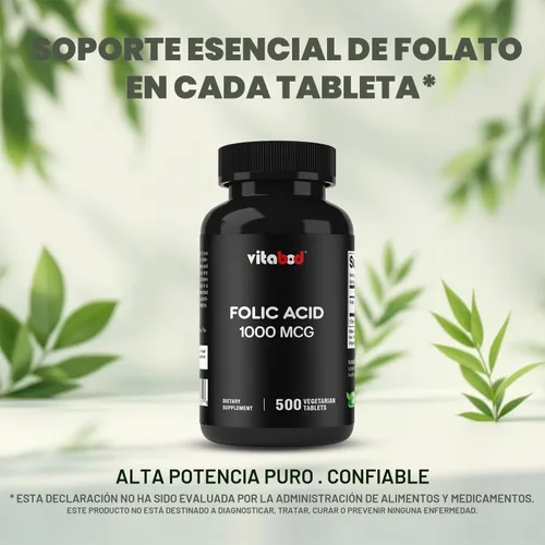 Vista 6 de Vitabod Ácido fólico 1 mg (1000 mcg) (vitamina B9) - 500 tabletas vegetarianas - una vitamina prenatal y posnatal esencial