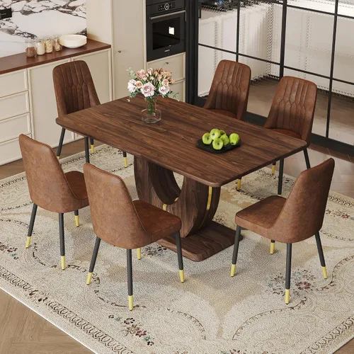 Vista 41 de JUFU Juego de mesa de comedor moderno para 4, juego de mesa de cocina rectangular de 63 pulgadas con mesa de mármol sintético y 4 sillas tapizadas