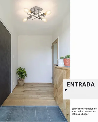 Vista 7 de Lámpara de techo industrial de 4 luces, semiempotrada, moderna lámpara de araña de níquel cepillado, lámpara de techo Sputnik con base de bombilla