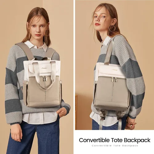 Vista 2 de LOVEVOOK Mochila convertible para mujer, Crema-caqui, Mochilas Daypack