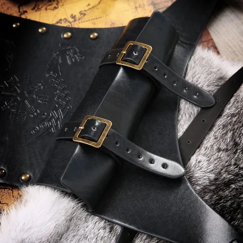 Vista 5 de HZMAN Tótem vikingo medieval espada rana ajustable cuero PU doble espada correa Cosplay Renacimiento LARP