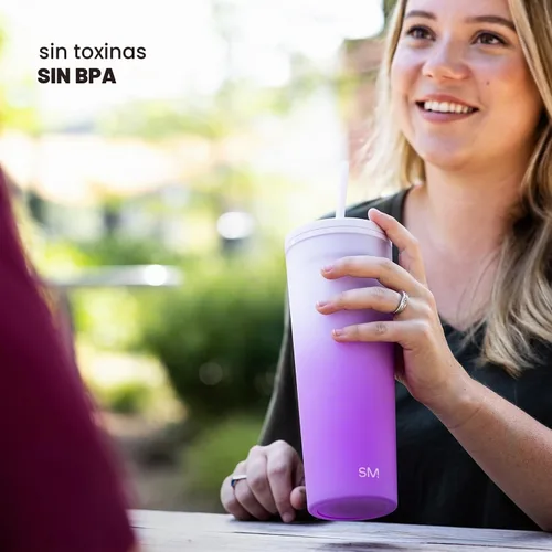 Vista 5 de Simple Modern - Vaso de plástico con pajilla, 24 onzas, color negro