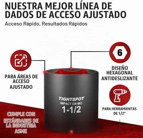 Vista 2 de TIGHTSPOT - Zócalo poco profundo de 1/2" Dr 1 1/2 pulgadas, antirredondo, 6 puntos, acero CRMO