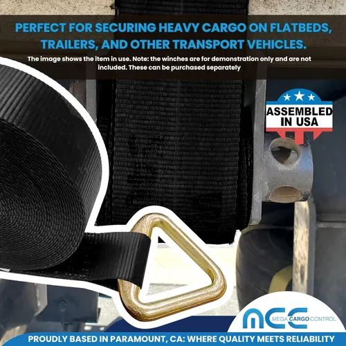 Vista 6 de Mega Cargo Control 1 paquete de correas de cabrestante de anillo en D de 3 pulgadas x 30 pies, amarres negros resistentes para control de carga