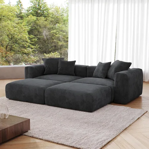 Vista 9 de JACH Sofás Seccionales de Pana para Sala de Estar, Sofá Seccional Modular con Otomanas Chaise, Fundas de Cojines Removibles, Sofá Cama Moderno