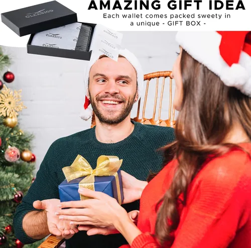 Vista 7 de Cartera para hombre Cartera delgada de piel auténtica con RFID Regalo para hombres empaquetado en elegante caja de regalo
