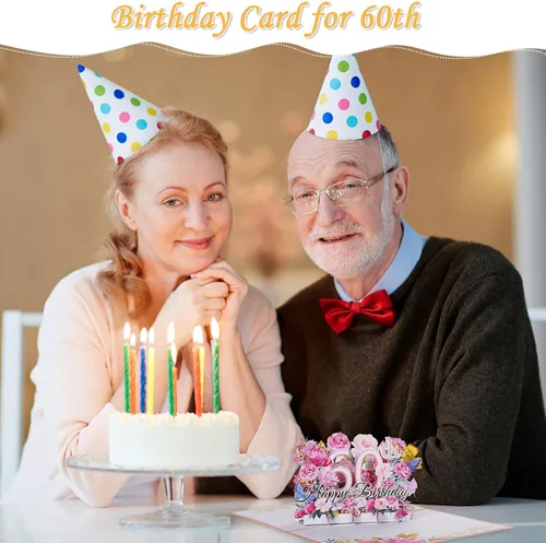 Vista 7 de Tarjeta desplegable de 60 cumpleaños para ella, tarjeta de felicitación desplegable de feliz 60 cumpleaños para mujeres, hermosa tarjeta