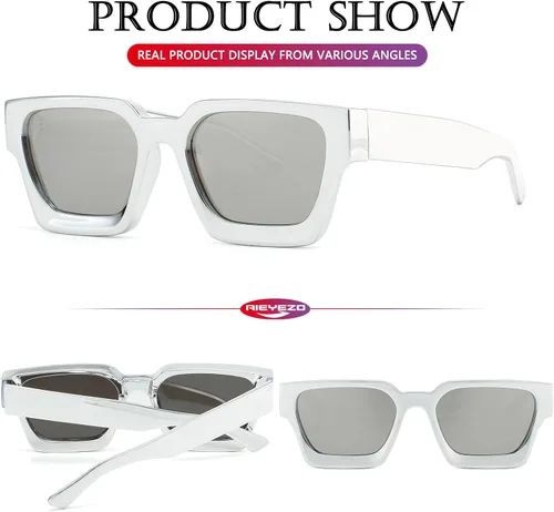 Vista 130 de AIEYEZO Gafas de sol cuadradas para mujeres y hombres, gafas de sol cuadradas con montura gruesa, estilo de diseñador simple