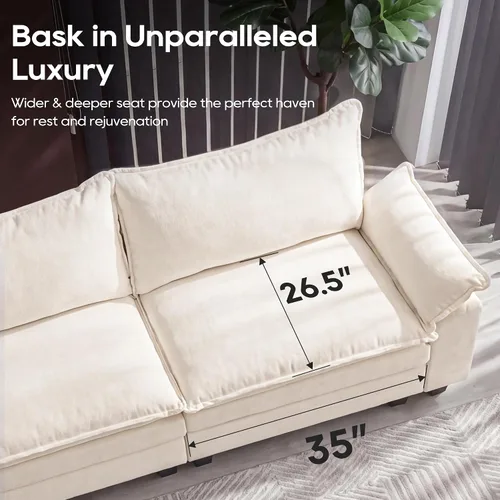 Vista 5 de URRED Sofá modular de gran tamaño, 87 pulgadas en forma de L, moderno y cómodo sofá nube con otomana móvil y almohadas, sofás de asiento profundo