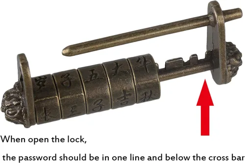Vista 2 de Candado estilo vintage antiguo de metal para maleta con contraseña de caracteres chinos