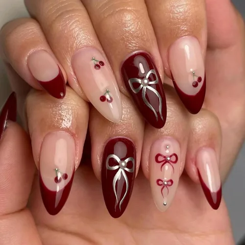 Vista 24 de NBNTGH Uñas postizas a presión de punta francesa blanca, uñas postizas de línea dorada, uñas postizas medianas con diseño de almendra, uñas postizas