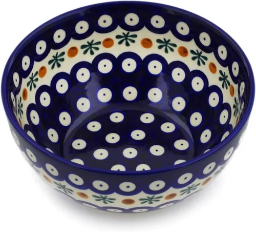 Vista 14 de Auténtico cuenco de cerámica polaca de 6 pulgadas en diseño de aciano azul, hecho a mano en Bolesławiec Polonia por Ceramika Bona + certificado