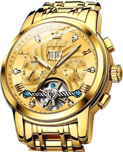 Vista 3 de OLEVS Relojes de esqueleto para hombre, reloj de pulsera de diamantes de lujo, automático, mecánico, automático, luminoso, impermeable