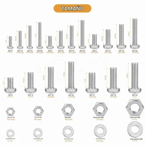 Vista 4 de VIGRUE 1148 tornillos de cabeza plana Phillips métricos, tuercas de perno, arandelas planas M2 M3 M4 M5 M6 Tornillos de máquina surtido, acero