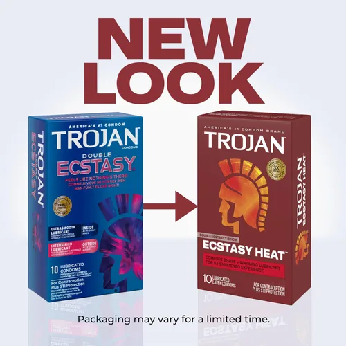 Vista 2 de TROJAN Condones Lubricados Double Ecstasy, Condones Acanalados, 10 Unidades Lubricante lubricado, acanalado y cálido para una mayor experiencia