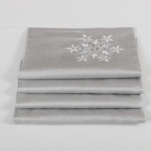 Vista 8 de OWENIE Juego de 4 manteles individuales de mesa de Navidad, manteles individuales plateados con bordado de lentejuelas, manteles individuales grises